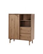 Buffet haut 1 porte coulissante et 2 tiroirs décor chêne - lenny