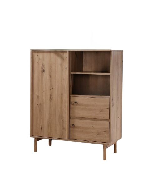 Buffet haut 1 porte coulissante et 2 tiroirs décor chêne - lenny