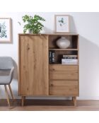 Buffet haut 1 porte coulissante et 2 tiroirs décor chêne - lenny