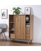 Buffet haut 1 porte coulissante et 2 tiroirs décor chêne - lenny
