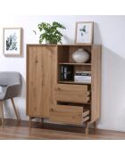 Buffet haut 1 porte coulissante et 2 tiroirs décor chêne - lenny