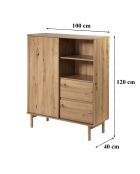 Buffet haut 1 porte coulissante et 2 tiroirs décor chêne - lenny