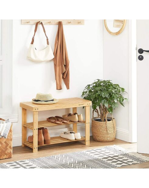 Banc à chaussures 3 niveaux en bambou naturel - l70 cm
