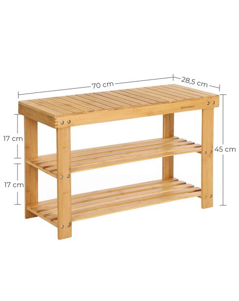Banc à chaussures 3 niveaux en bambou naturel - l70 cm