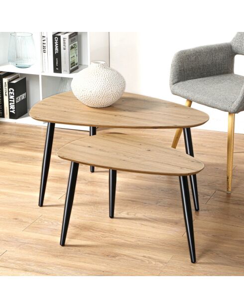 Lot de 2 tables gigognes avec pieds en métal