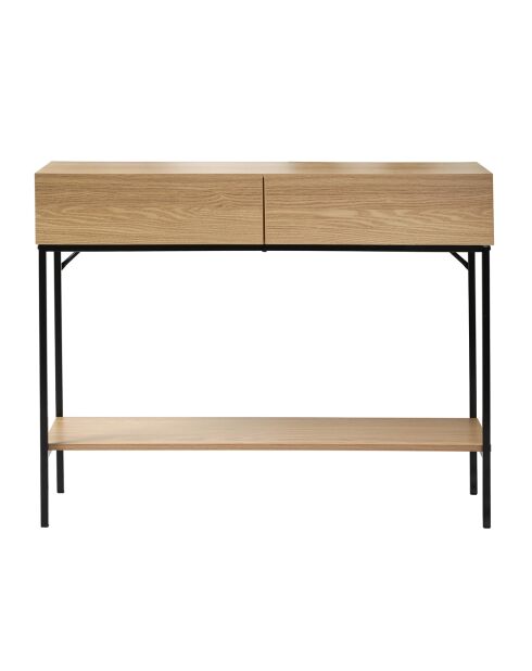 Console 2 tiroirs 1 tablette décor bois - l100cm
