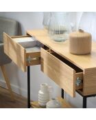 Console 2 tiroirs 1 tablette décor bois - l100cm