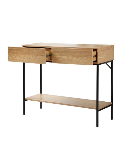 Console 2 tiroirs 1 tablette décor bois - l100cm
