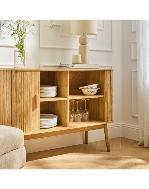 Buffet vintage décor bois 2 portes coulissantes l110cm - ernest