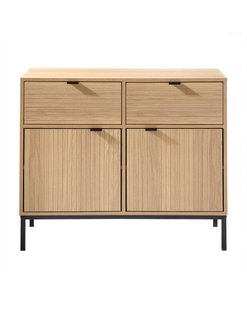 Petit buffet 2 portes 2 tiroirs façades rainurées l90 x h79 cm - tara