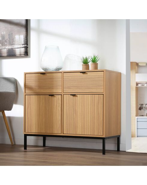 Petit buffet 2 portes 2 tiroirs façades rainurées l90 x h79 cm - tara