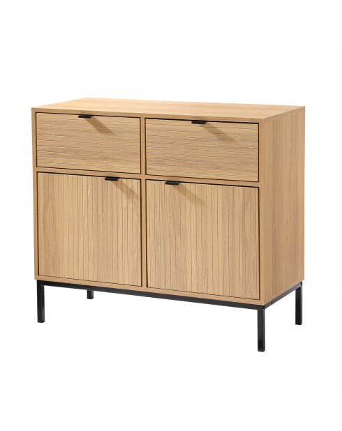 Petit buffet 2 portes 2 tiroirs façades rainurées l90 x h79 cm - tara