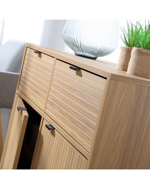 Petit buffet 2 portes 2 tiroirs façades rainurées l90 x h79 cm - tara