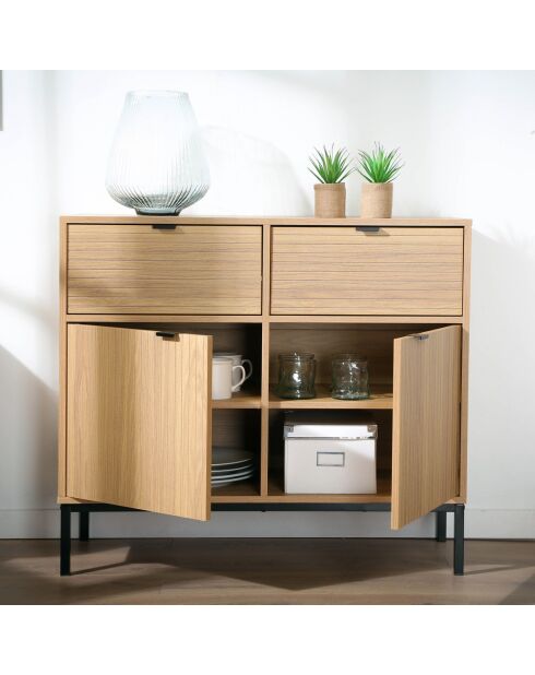 Petit buffet 2 portes 2 tiroirs façades rainurées l90 x h79 cm - tara