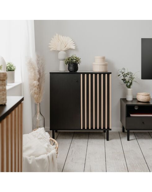 Buffet 2 portes noir et bois l80 cm - monza