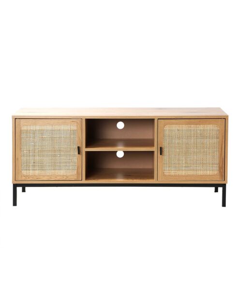 Meuble tv 2 portes avec cannage rotin et 2 niches l120cm - jaya