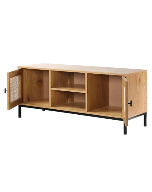 Meuble tv 2 portes avec cannage rotin et 2 niches l120cm - jaya