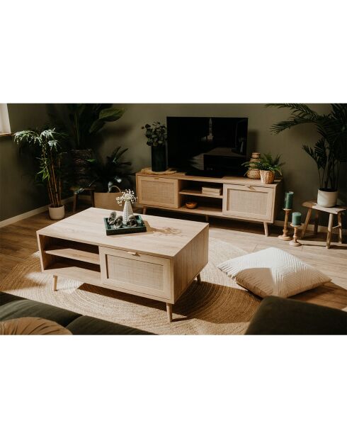Meuble tv 2 portes l150 cm - impression rotin - bali