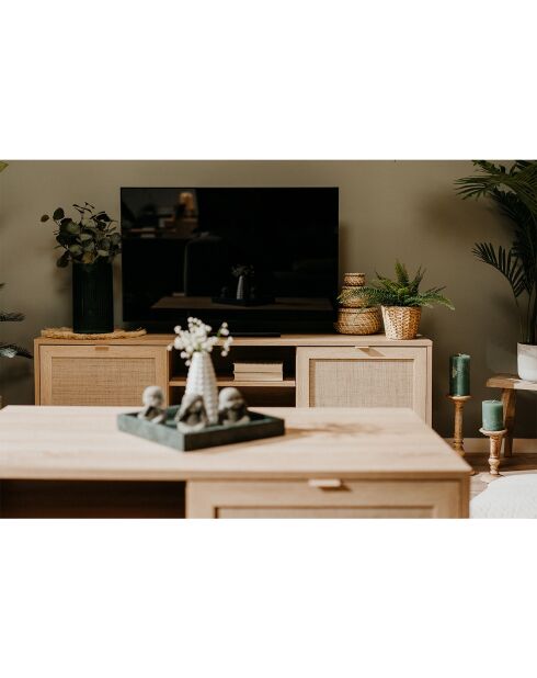 Meuble tv 2 portes l150 cm - impression rotin - bali