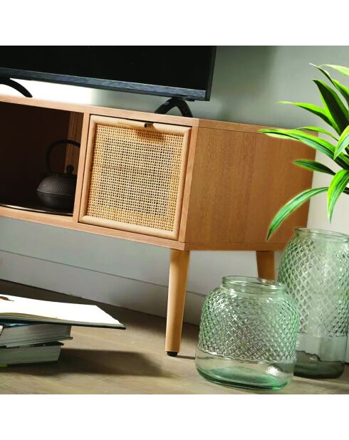 Meuble tv 2 tiroirs façades rotin l100 cm - miya