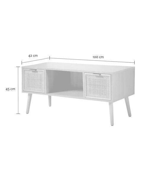 Meuble tv 2 tiroirs façades rotin l100 cm - miya