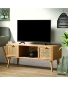 Meuble tv 2 tiroirs façades rotin l100 cm - miya