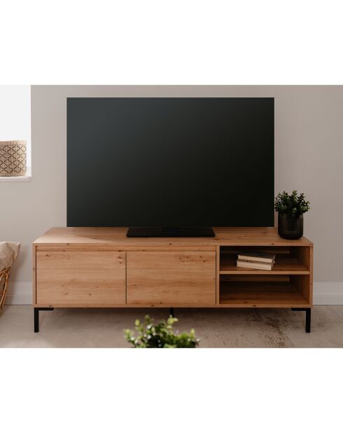 Meuble tv 2 abattants 2 niches l150 cm - plock