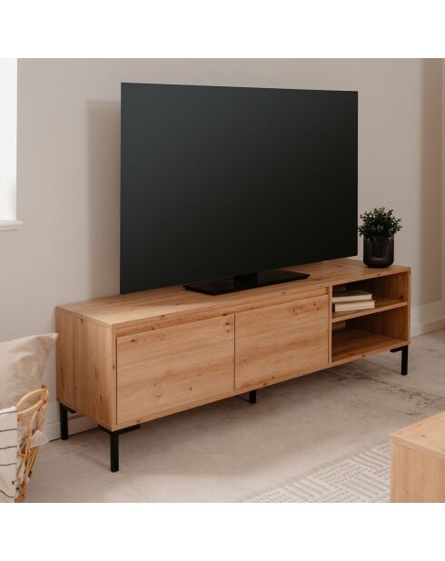 Meuble tv 2 abattants 2 niches l150 cm - plock