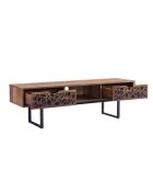 Meuble tv 2 tiroirs et une niche décor bois et motifs noirs l140 cm - anaëlle