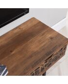 Meuble tv 2 tiroirs et une niche décor bois et motifs noirs l140 cm - anaëlle