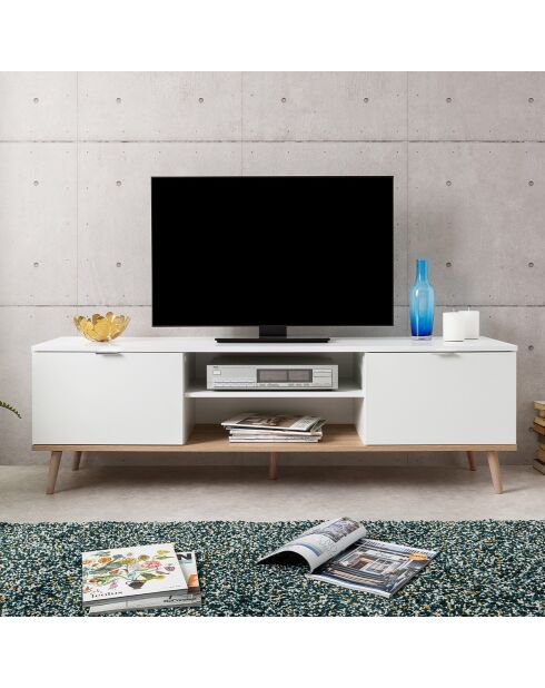 Meuble tv 2 portes 2 niches l160 cm - copenhague