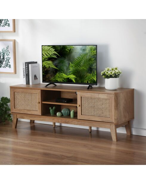 Meuble tv 2 portes en cannage rotin l140 cm - palmo