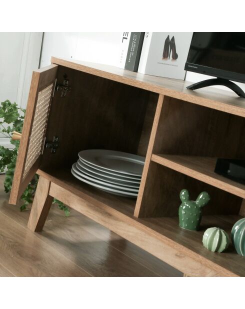 Meuble tv 2 portes en cannage rotin l140 cm - palmo