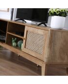 Meuble tv 2 portes en cannage rotin l140 cm - palmo