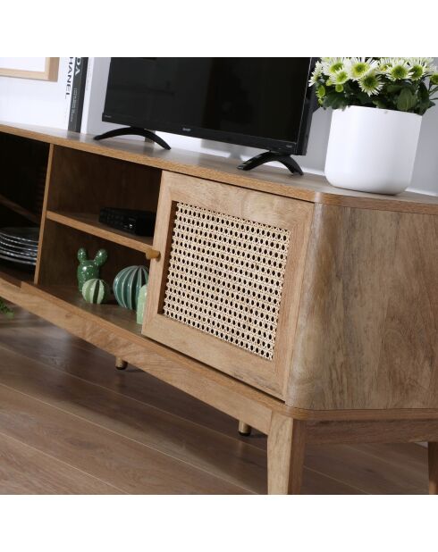 Meuble tv 2 portes en cannage rotin l140 cm - palmo