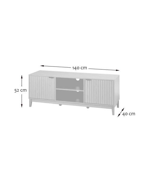 Meuble tv 2 niches et 2 portes aux façades effet vague l140 cm - bologne