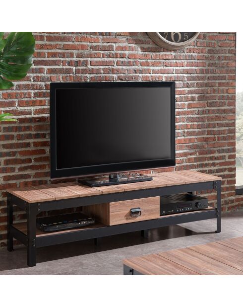 Meuble tv style industriel avec 2 niches et 1 tiroir - l150 cm