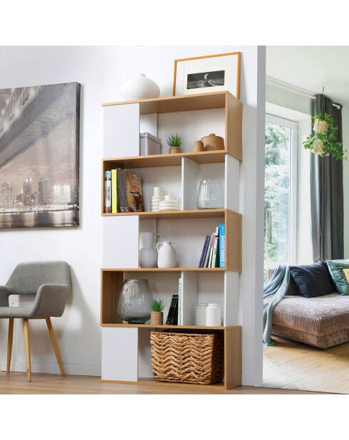 Bibliothèque décor blanc et chêne - l80 x h173,5 cm