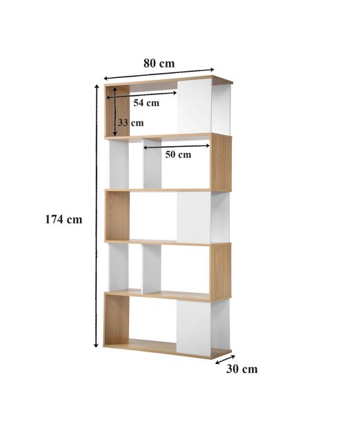 Bibliothèque décor blanc et chêne - l80 x h173,5 cm