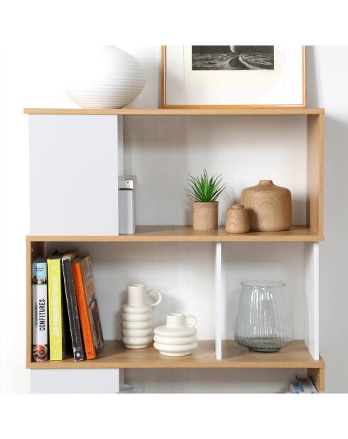 Bibliothèque décor blanc et chêne - l80 x h173,5 cm