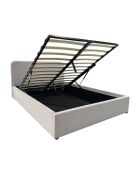 Lit coffre 140x190 cm en velours côtelé beige avec tête de lit et sommier - livy