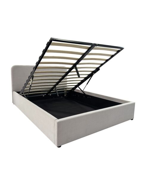 Lit coffre 140x190 cm en velours côtelé beige avec tête de lit et sommier - livy