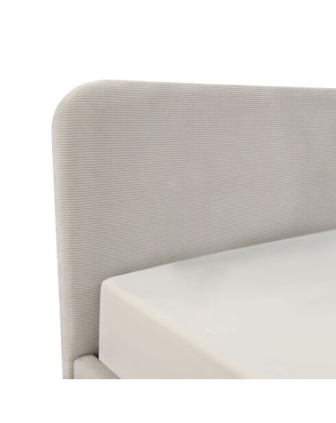 Lit coffre 140x190 cm en velours côtelé beige avec tête de lit et sommier - livy
