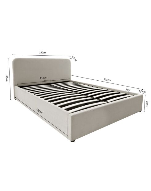 Lit coffre 140x190 cm en velours côtelé beige avec tête de lit et sommier - livy