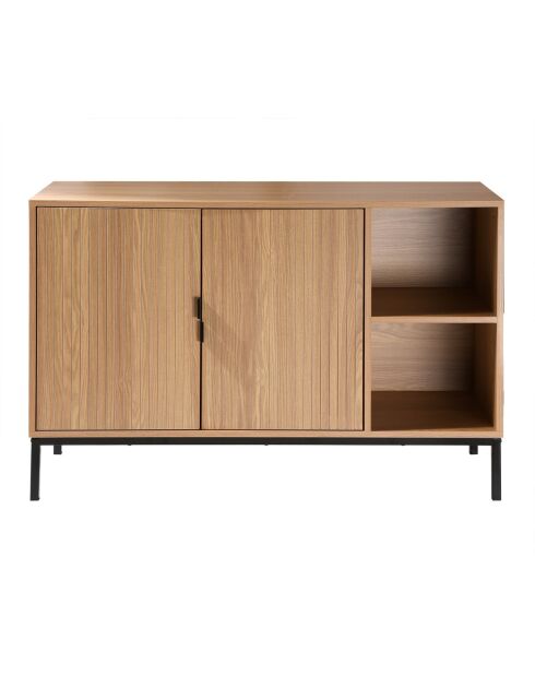 Buffet 2 portes 2 niches ouvertes effet bois rainuré l110 cm - tara