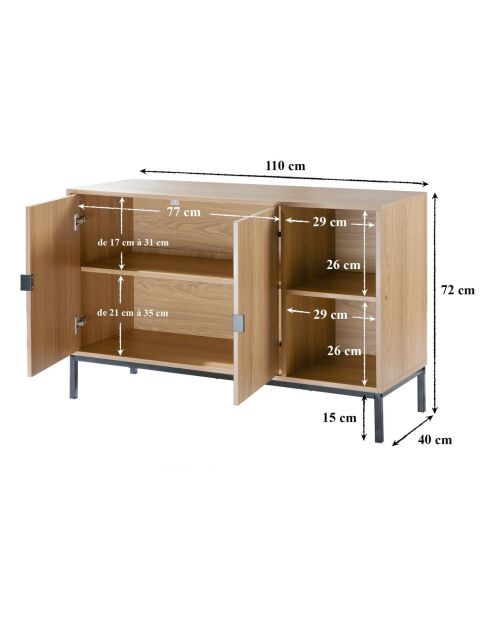 Buffet 2 portes 2 niches ouvertes effet bois rainuré l110 cm - tara