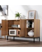 Buffet 2 portes 2 niches ouvertes effet bois rainuré l110 cm - tara