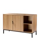 Buffet 2 portes 2 niches ouvertes effet bois rainuré l110 cm - tara