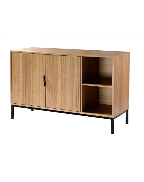 Buffet 2 portes 2 niches ouvertes effet bois rainuré l110 cm - tara