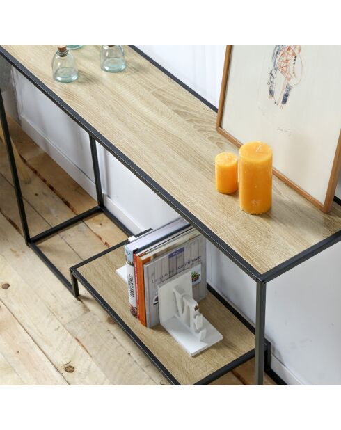 Console moderne 2 niveaux décor chêne l120cm